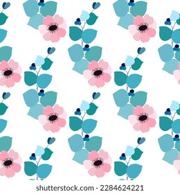 Anemones and eucalyptus seamless vector pattern. Vector design for paper, cover, fabric, interior decor and other uses