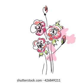 Anemones sketch. Simple hand drawn vector. Element for design