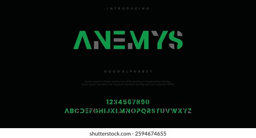 Anemys modern abstract digital alphabet font. Minimal technology typography, Creative urban sport fashion futuristic font vector illustration