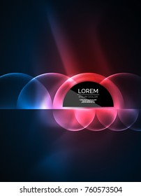 ANeon glowing glass transparent circles, abstract background. Techno template, vector illustration, magic energy concept