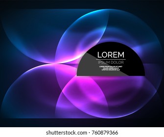 ANeon glowing glass transparent circles, abstract background. Techno template, vector illustration, magic energy concept