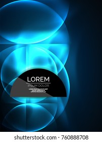 ANeon glowing glass transparent circles, abstract background. Techno template, vector illustration, magic energy concept