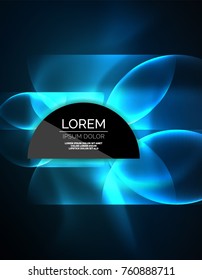 ANeon glowing glass transparent circles, abstract background. Techno template, vector illustration, magic energy concept
