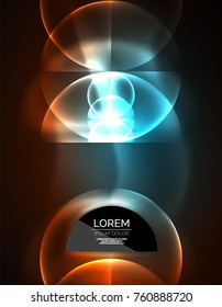 ANeon glowing glass transparent circles, abstract background. Techno template, vector illustration, magic energy concept