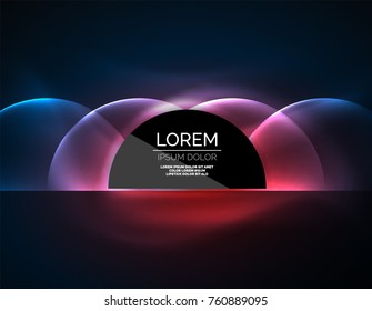 ANeon glowing glass transparent circles, abstract background. Techno template, vector illustration, magic energy concept