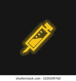 Anestesia Inyección Dentista Símbolo Diagonal Icono de neón amarillo brillante