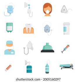 Anesthesia icons set. Flat set of anesthesia vector icons isolated on white background