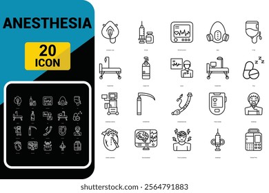 Anesthesia icons set. Syringe Pump, Anesthesia Machine And Heart Rate Monitor Anesthesiologist Equipment Concept Linear Pictograms.