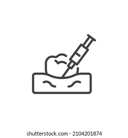 Anesthesia injection line icon. linear style sign for mobile concept and web design. Dental anesthesia syringe outline vector icon. Symbol, logo illustration. Vector graphics