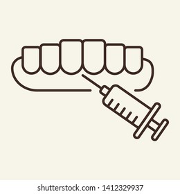 Anesthesia line icon. Teeth, gum, syringe, injection. Stomatology concept. Vector illustration can be used for topics like dentist, dental work, lidocaine