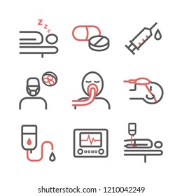Anesthesia line icons. Anaesthetic Department. Health center. Vector sign for web graphics.