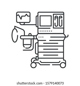 Anesthesia machine line black icon. Equipment for medical surgery concept. Sign for web page, mobile app. Vector isolated element. Editable stroke.