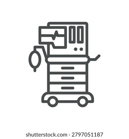 Anesthesia Machine Vector Line Icon: Anesthetic Workstation with Ventilator, Monitors and Gas Delivery System, Editable Stroke, Isolated