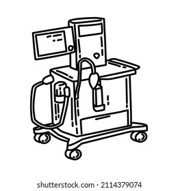 Anesthesia Machines Part of Electronic for Hospital Device Hand Drawn Icon Set Vector.