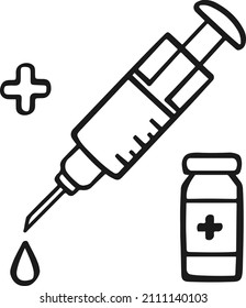 Anesthesia syringe injection icon drawn by hand