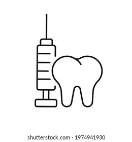 Anesthesia for toothache linear icon. Dental services and therapy. Thin line customizable illustration. Vector isolated outline drawing. Editable stroke