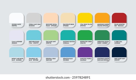 Anesthesiologist Color Guide Palette with Color Names. Catalog Sample Anesthesiologists with RGB HEX codes and Names. Anesthesiologist doctor Color Palette, bright light multicolor Color Palette.