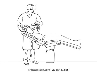 Un anestesiólogo sostiene una máscara anestesiológica en sus manos. Anestesia para el paciente antes de la cirugía. Día Mundial de la Anestesia. Un dibujo de línea para diferentes usos. Ilustración vectorial.