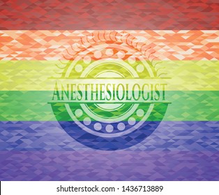 Anesthesiologist on mosaic background with the colors of the LGBT flag