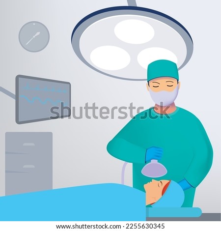 the anesthesiologist in the operating room makes anesthesia to the patient before the operation. Vector illustration