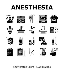 Anesthesiologist Tool Collection Icons Set Vector. Syringe Pump, Anesthesia Machine And Heart Rate Monitor Anesthesiologist Equipment Glyph Pictograms Black Illustrations