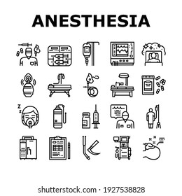 Anesthesiologist Tool Collection Icons Set Vector. Syringe Pump, Anesthesia Machine And Heart Rate Monitor Anesthesiologist Equipment Black Contour Illustrations