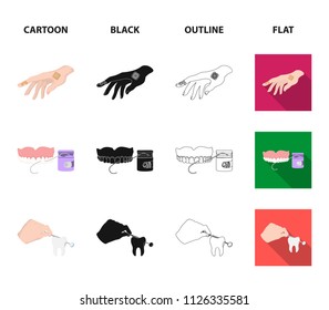 Anesthetic injection, dental instrument, hand manipulation, tooth cleaning and other web icon in cartoon,black,outline,flat style.bactericidal plaster, medicine icons in set collection.