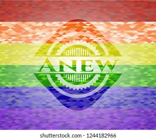Anew emblem on mosaic background with the colors of the LGBT flag