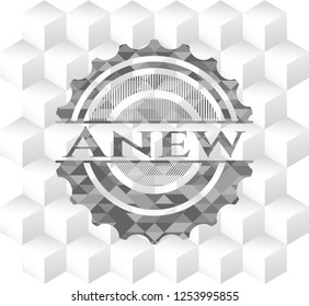 Anew grey emblem with cube white background