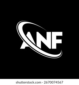 Logotipo de ANF. Diseño del logotipo de la letra ANF. Logotipo de ANF enlazado con el círculo y el logotipo del monograma en mayúsculas. Tipografía ANF para tecnología, negocio y marca inmobiliaria.
