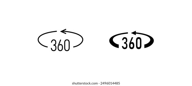 Angel 360 degree icon Geometry math. Full rotatio. arrow to indicate the rotation or panorama to 360 degrees. line and flat icons set, editable stroke isolated on white, linear vector outline