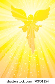 angel appearing in golden rays of light