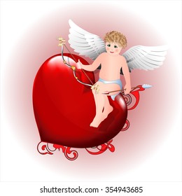 Angel with an arrow on heart. Vector illustration.
