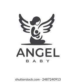 The Angel Baby Logo Design Shows a Mother Holding a Child with Wings, a Symbol of Care and Love