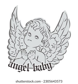 Angel Baby Pray Patch V74 Patch Streetwear, Urban Design Black and White Colors Patch Commercial Use