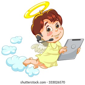 Angel Baby with Tablet.
Color vector illustration of a cartoon Angel Baby holding Tablet.