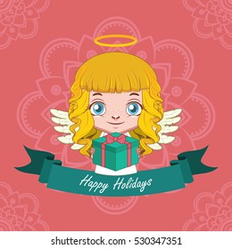 Angel with banner and fancy background