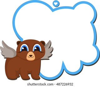 Angel bear with board and a wish. birthday card Cartoon style isolated on white background