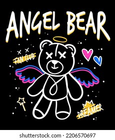 Angel bear slogan with angel bear illustration.Vector graphic design for t-shirt