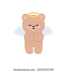 Angel Bear Standing with Closed Eyes in Prayer Vector Illustration