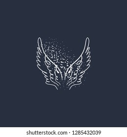 Angel, bird or pegasus wings. Silhouette element. Fantasy illustration. Temporary tattoo or sticker. Trendy hand drawn doodle sketch