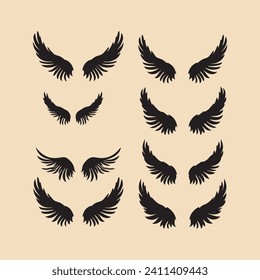 Angel  or  bird  wing  flat  black  icon silhouette