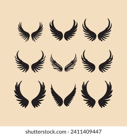 Angel  or  bird  wing  flat  black  icon silhouette