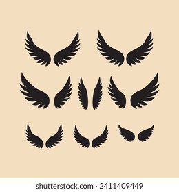 Angel  or  bird  wing  flat  black  icon silhouette