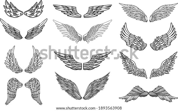 Angel Bird Wings Abstract Sketch Set Stock Vector (Royalty Free ...