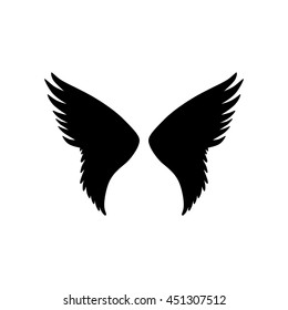 Angel or bird wings silhouette. Vector illustration isolated on white background. Monochrome icon.