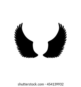 Angel or bird wings silhouette. Vector illustration isolated on white background. Monochrome icon.