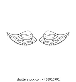 Angel or bird wings silhouette. Vector illustration isolated on white background. Coloring book page for adult. Hand drawn anti stress picture.