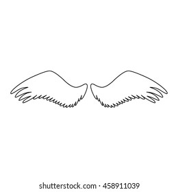 Angel or bird wings silhouette. Vector illustration isolated on white background. Monochrome line icon.