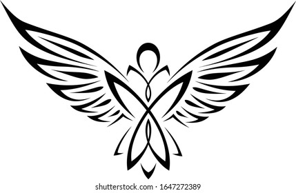 Angel Black and White Tribal Tattoo